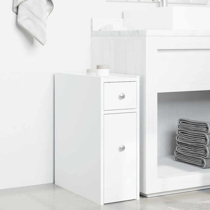 Narrow Bathroom Cupboard with Wheels White Engineered Wood