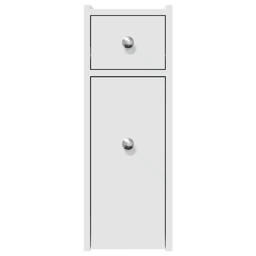 Narrow Bathroom Cupboard with Wheels White Engineered Wood