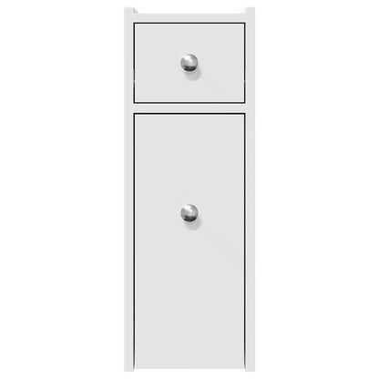 Narrow Bathroom Cupboard with Wheels White Engineered Wood