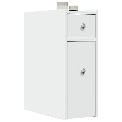 Narrow Bathroom Cupboard with Wheels White Engineered Wood