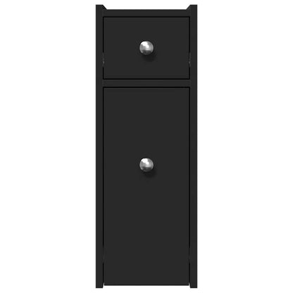 Narrow Bathroom Cupboard with Wheels Black Engineered Wood