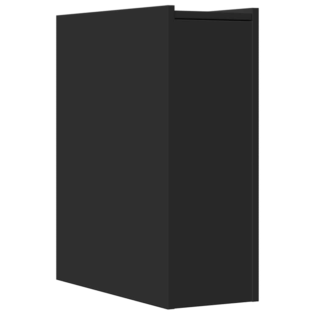 Narrow Bathroom Cupboard with Wheels Black Engineered Wood