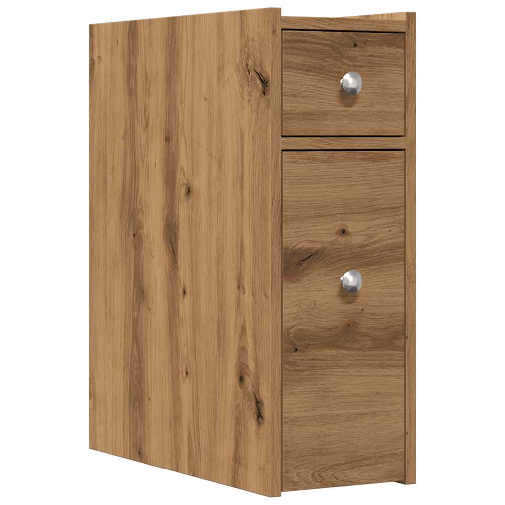 Narrow Bathroom Cupboard with Wheels Artisian Oak Engineered Wood