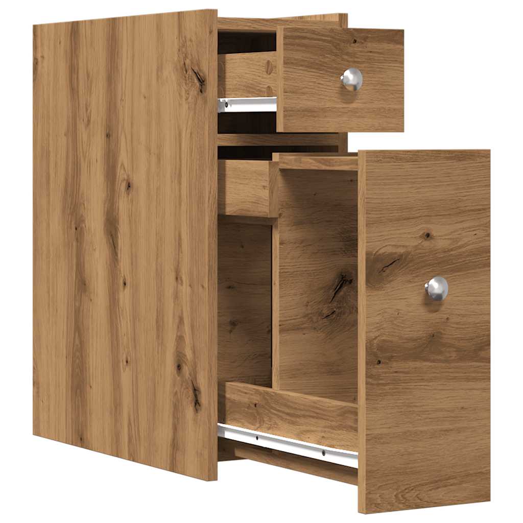 Narrow Bathroom Cupboard with Wheels Artisian Oak Engineered Wood