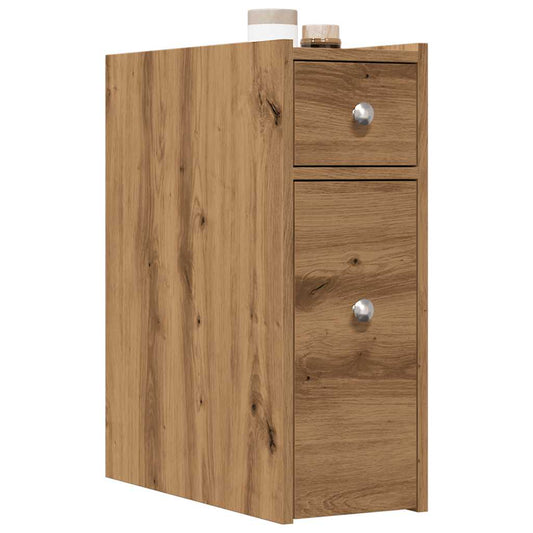 Narrow Bathroom Cupboard with Wheels Artisian Oak Engineered Wood