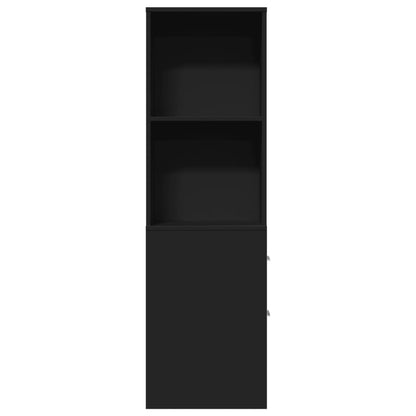 Narrow Bathroom Cupboard with Wheels Black Engineered Wood