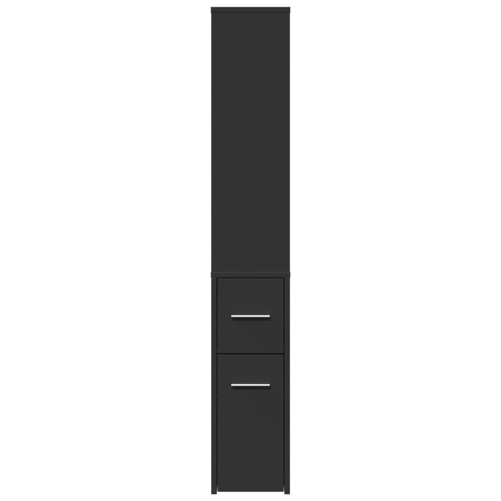 Narrow Bathroom Cupboard with Wheels Black Engineered Wood