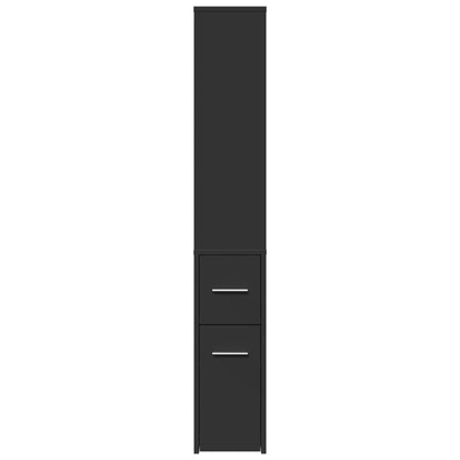 Narrow Bathroom Cupboard with Wheels Black Engineered Wood