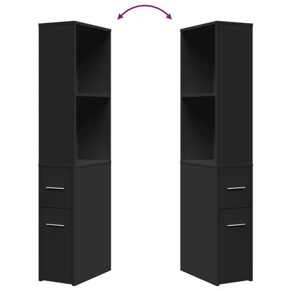 Narrow Bathroom Cupboard with Wheels Black Engineered Wood