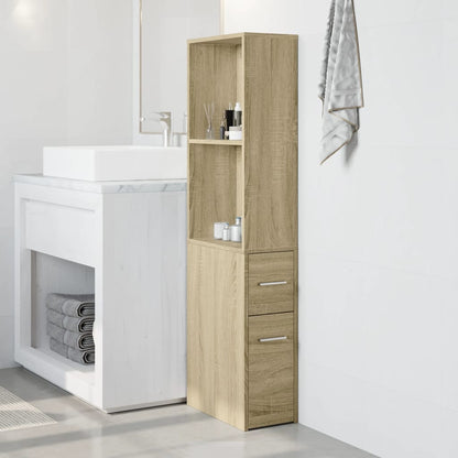 Narrow Bathroom Cupboard with Wheels Sonoma Oak Engineered Wood