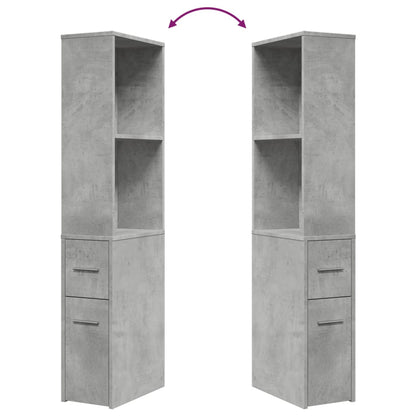 Narrow Bathroom Cupboard with Wheels Concrete Grey Engineered Wood