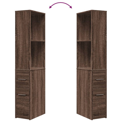 Narrow Bathroom Cupboard with Wheels Brown Oak Engineered Wood
