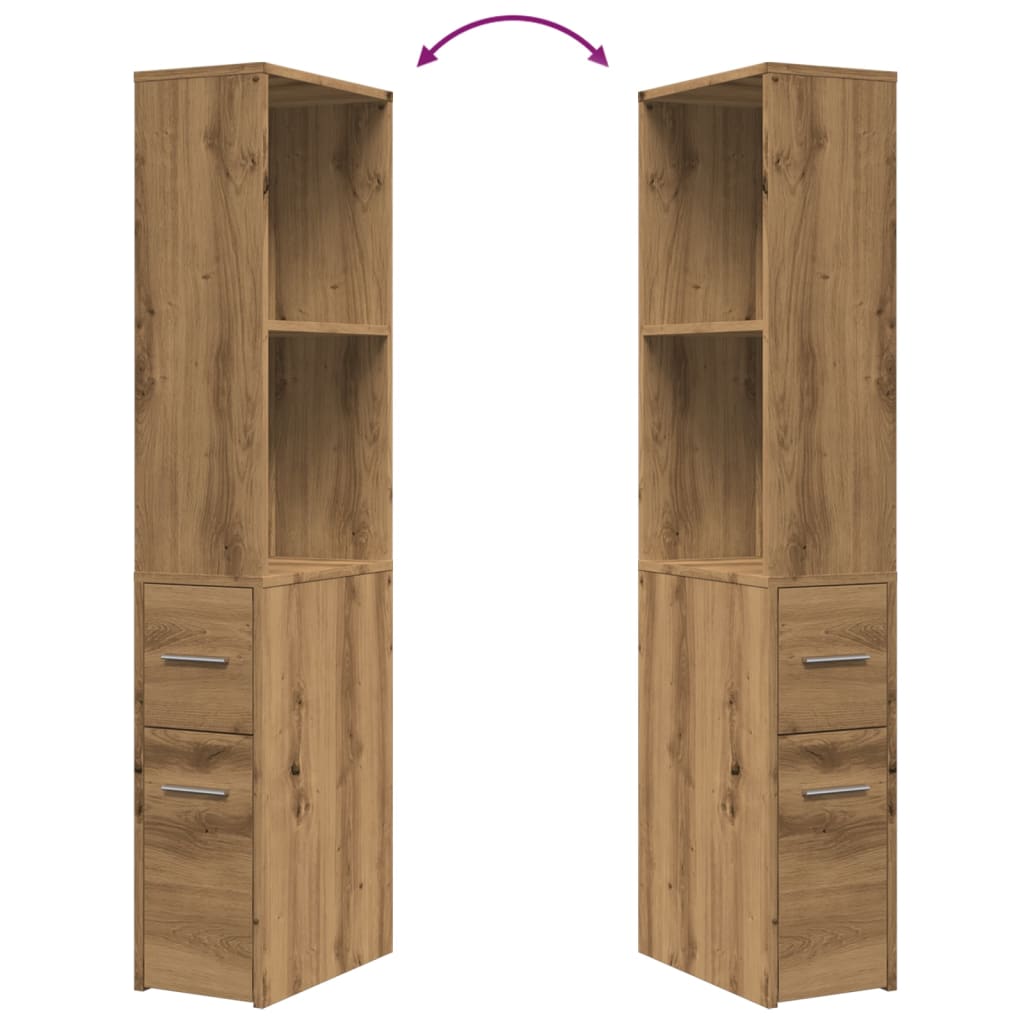 Narrow Bathroom Cupboard with Wheels Artisian Oak Engineered Wood