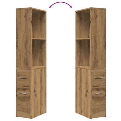 Narrow Bathroom Cupboard with Wheels Artisian Oak Engineered Wood