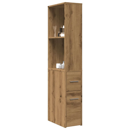 Narrow Bathroom Cupboard with Wheels Artisian Oak Engineered Wood