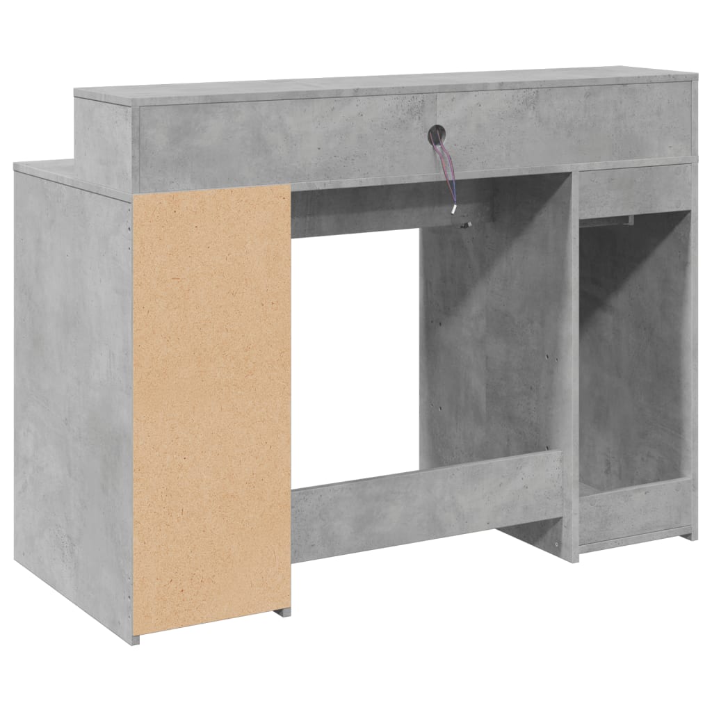 Desk with LED Lights Concrete Grey 120x55x91 cm Engineered Wood