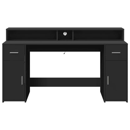 Desk with LED Lights Black 160x55x91 cm Engineered Wood