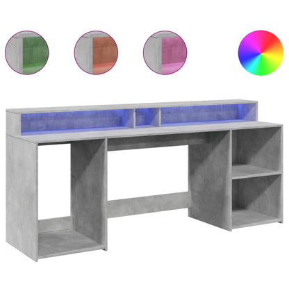 Desk with LED Lights Concrete Grey 200x55x91 cm Engineered Wood