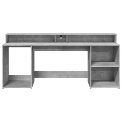 Desk with LED Lights Concrete Grey 200x55x91 cm Engineered Wood