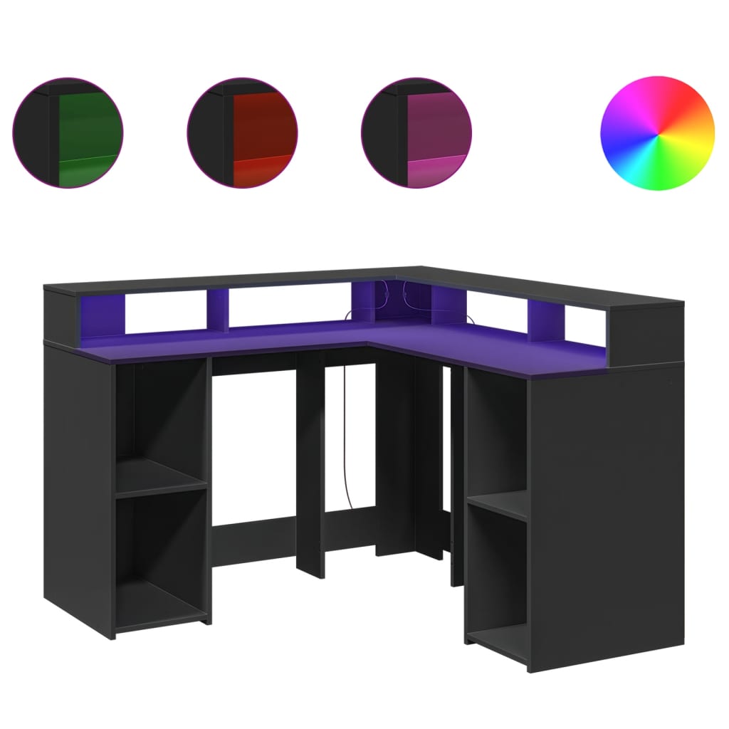 Desk with LED Lights Black 130x130x91 cm Engineered Wood