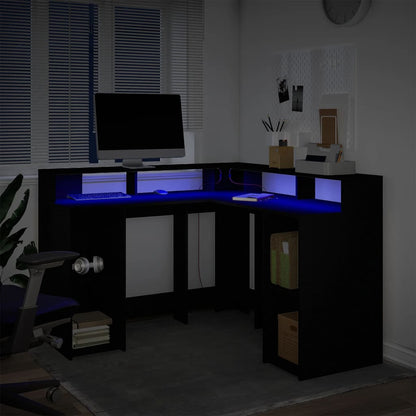 Desk with LED Lights Black 130x130x91 cm Engineered Wood