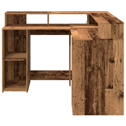 Desk with LED Lights Old Wood 130x130x91 cm Engineered Wood