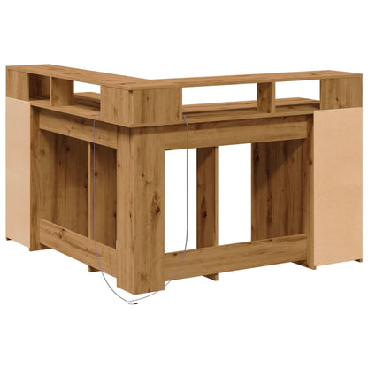Desk with LED Lights Artisian Oak 130x130x91 cm Engineered Wood