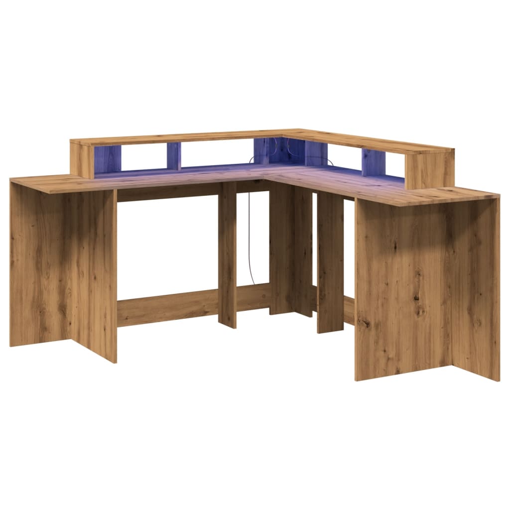 Desk with LED Lights Artisian Oak 152x152x91 cm Engineered Wood