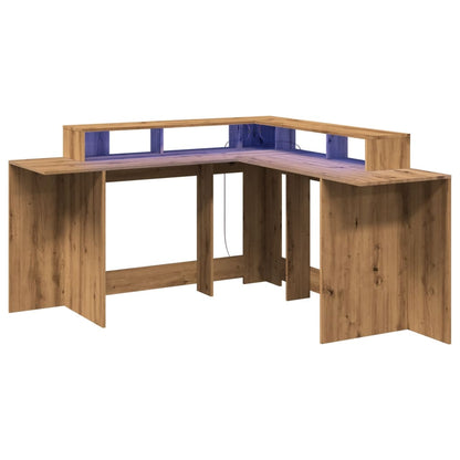 Desk with LED Lights Artisian Oak 152x152x91 cm Engineered Wood