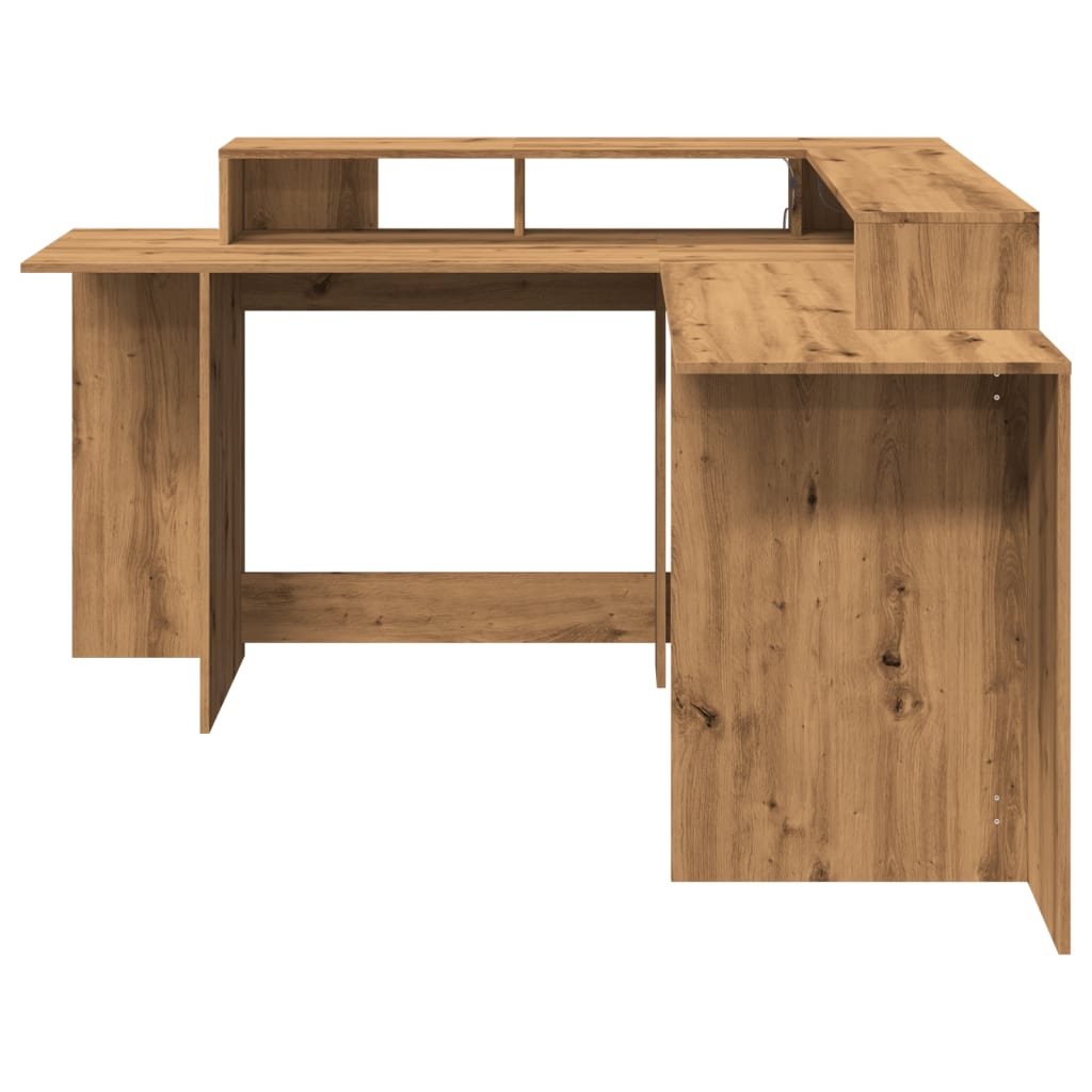 Desk with LED Lights Artisian Oak 152x152x91 cm Engineered Wood