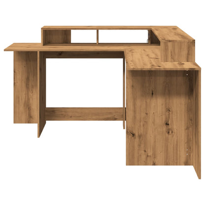 Desk with LED Lights Artisian Oak 152x152x91 cm Engineered Wood