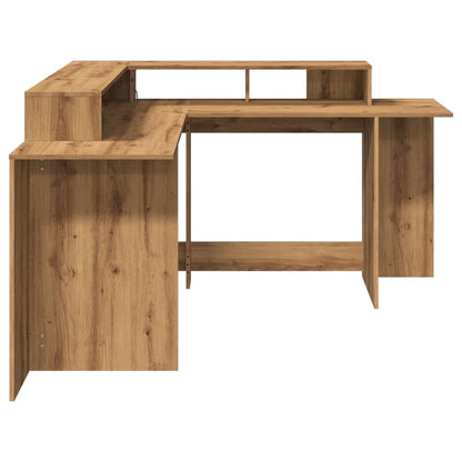 Desk with LED Lights Artisian Oak 152x152x91 cm Engineered Wood