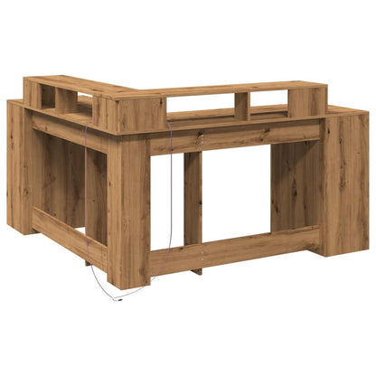 Desk with LED Lights Artisian Oak 152x152x91 cm Engineered Wood