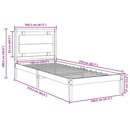 Extra Long Bed Frame without Mattress 100x210 cm Solid Wood
