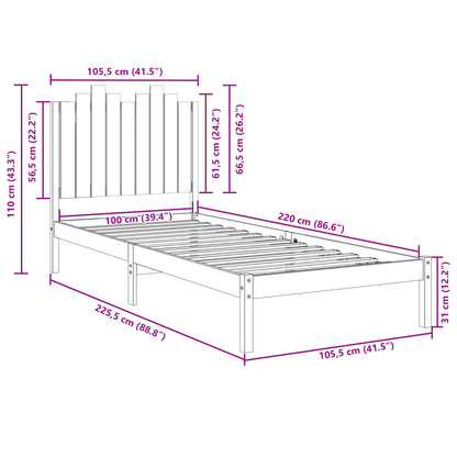 Extra Long Bed Frame without Mattress White 100x220 cm Solid Wood