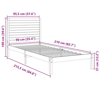 Extra Long Bed Frame without Mattress White 90x210 cm Solid Wood