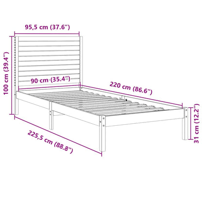 Extra Long Bed Frame without Mattress White 90x220 cm Solid Wood
