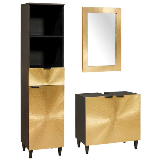Bathroom Furniture Sets 3 pcs Black and Gold 38 x 33 x 160 cm