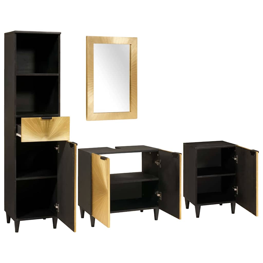 Bathroom Furniture Sets 4 pcs Black and Gold 38 x 33 x 160 cm
