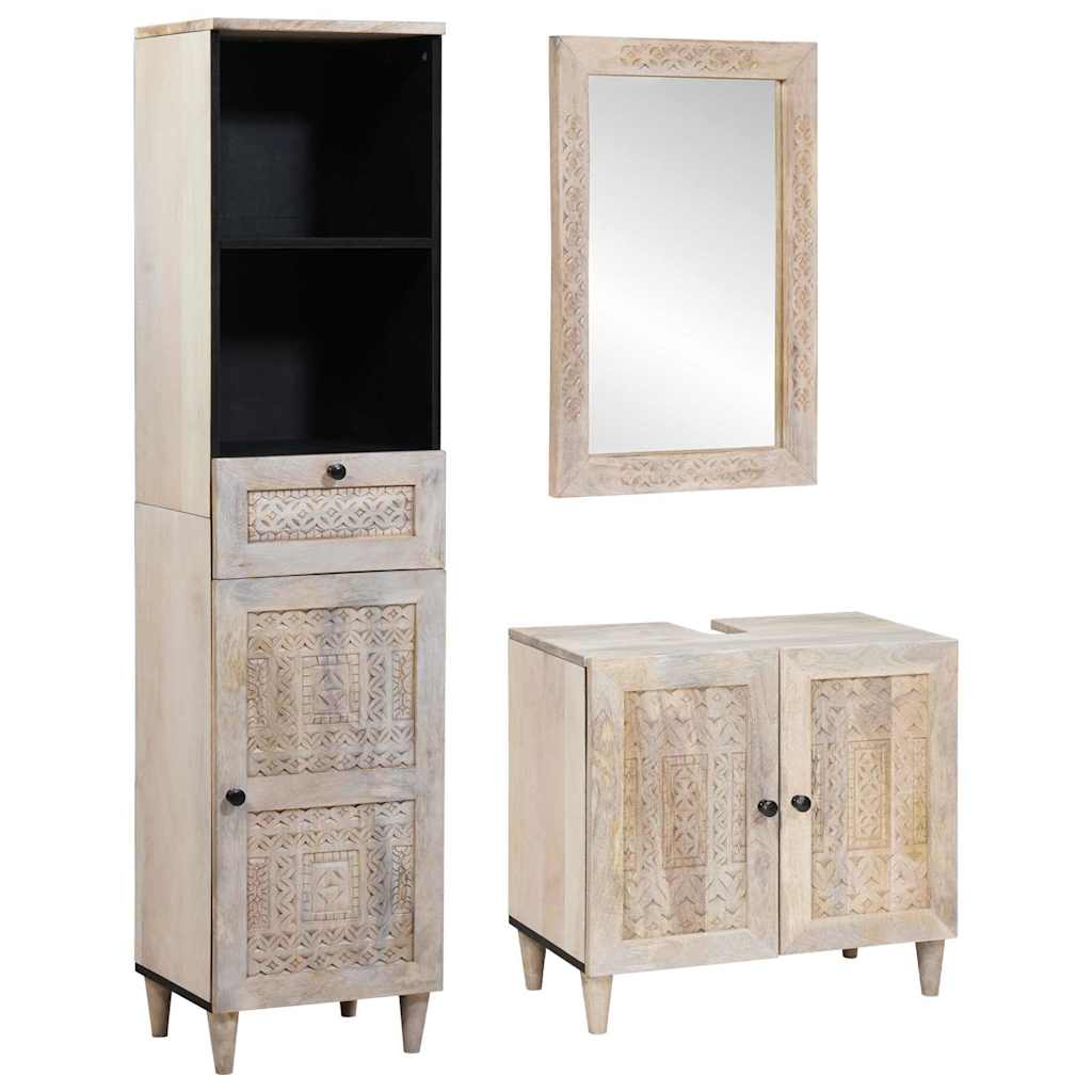 Bathroom Furniture Set with Drawer 3 pcs White Solid mango wood