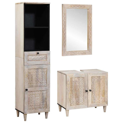 Bathroom Furniture Set with Drawer 3 pcs White Solid mango wood