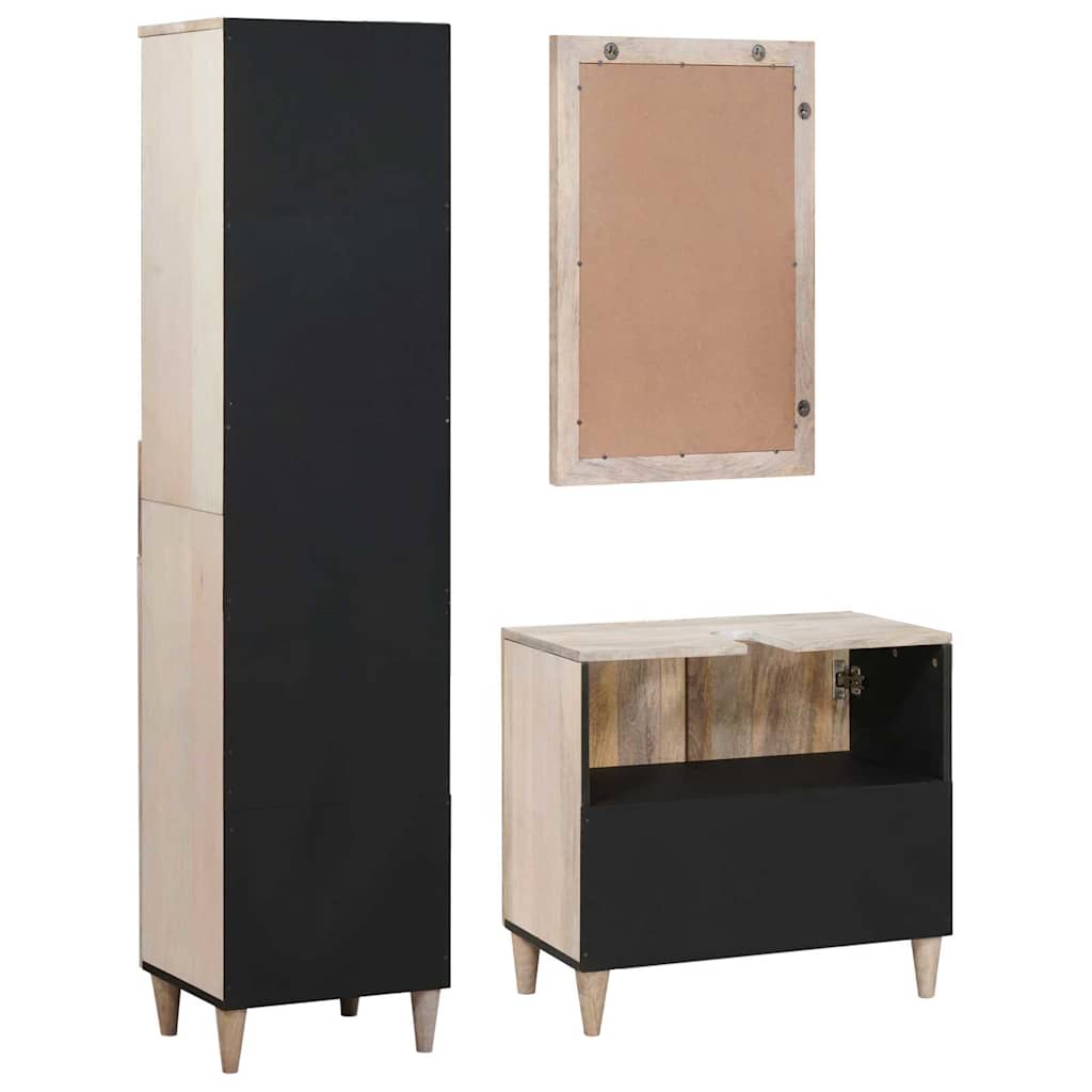 Bathroom Furniture Set with Drawer 3 pcs White Solid mango wood