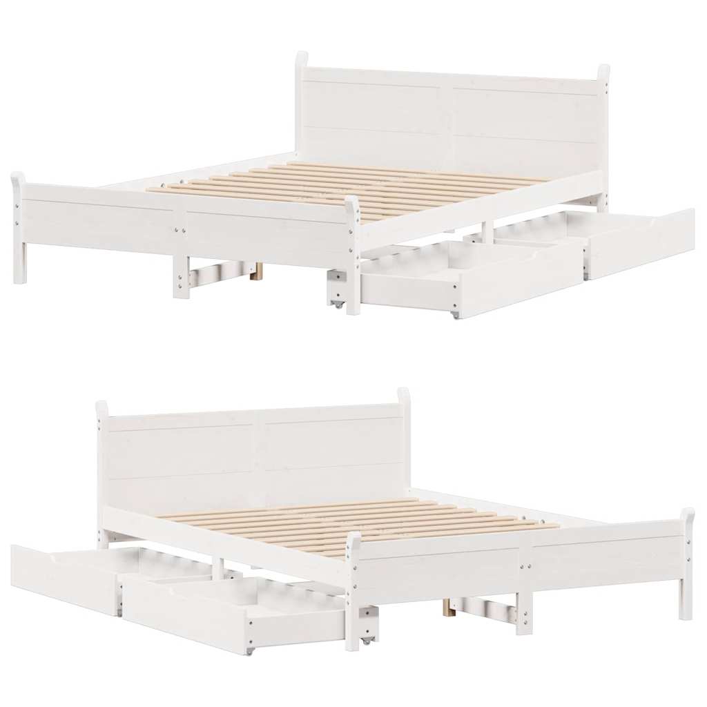 Bed Frame without Mattress White 135x190 cm Double Solid Wood Pine