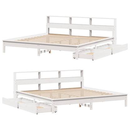 Bookcase Bed without Mattress White 180x200 cm Super King Solid Wood Pine