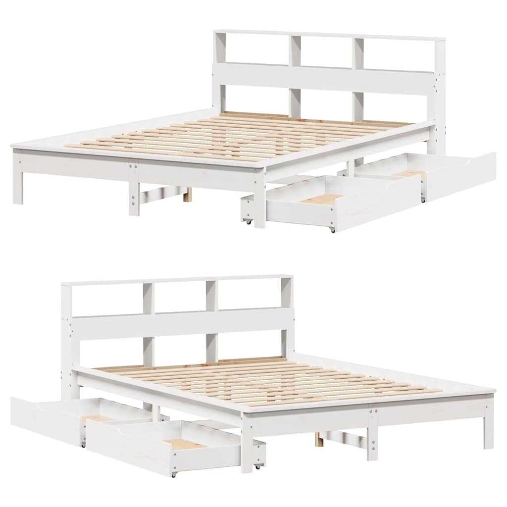 Bookcase Bed without Mattress White 160x200 cm Solid Wood Pine
