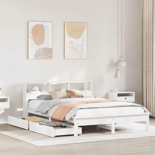 Bookcase Bed without Mattress White 160x200 cm Solid Wood Pine
