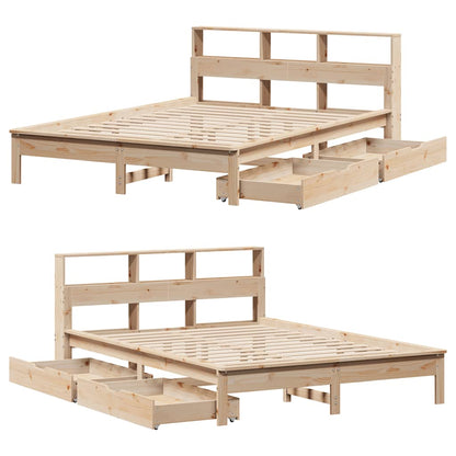Bookcase Bed without Mattress 150x200 cm King Size Solid Wood Pine