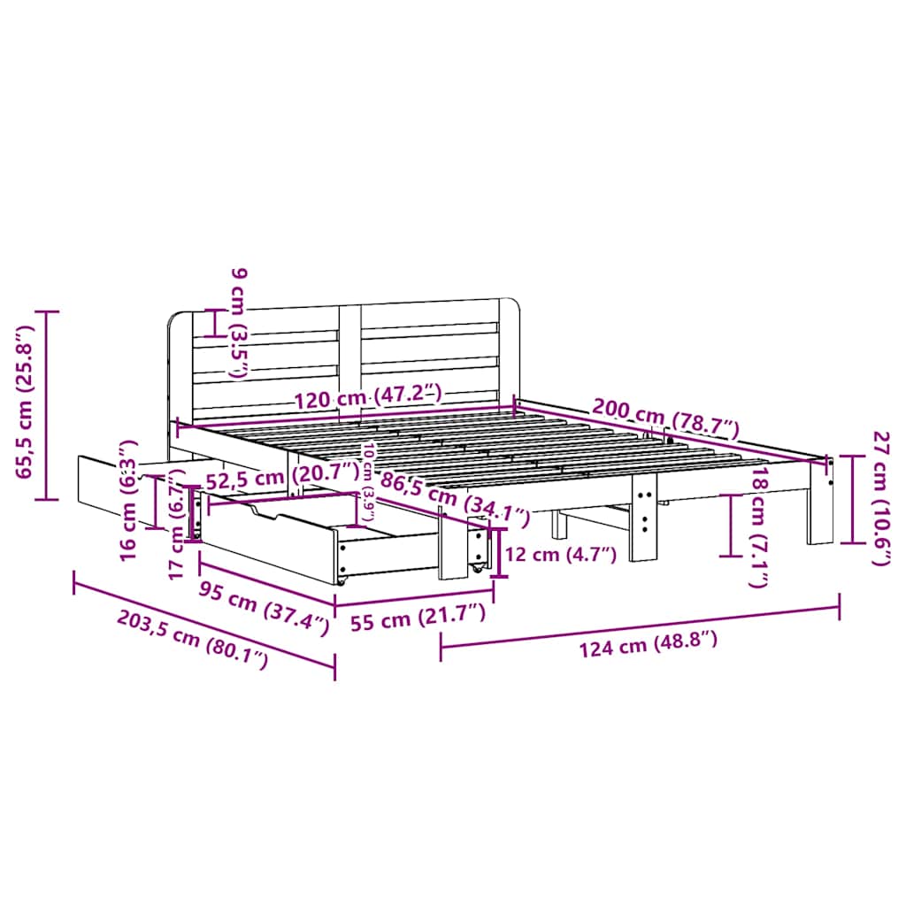 Bed Frame without Mattress White 120x200 cm Solid Wood Pine