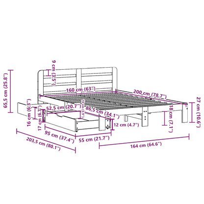 Bed Frame without Mattress 160x200 cm Solid Wood Pine
