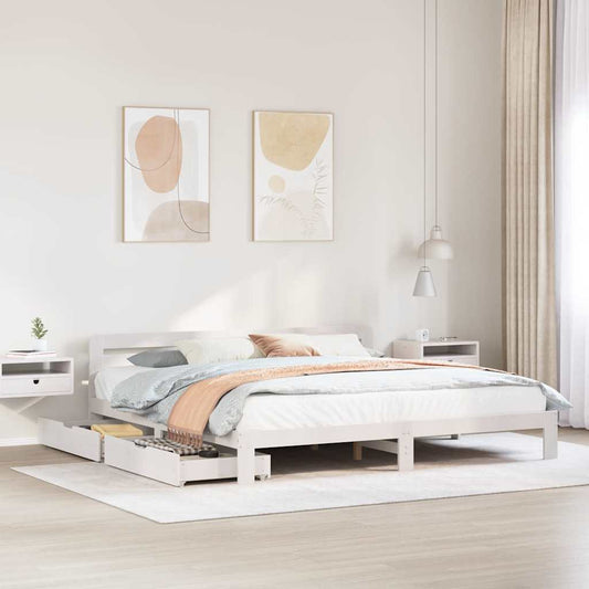 Bed Frame without Mattress White 180x200 cm Super King Solid Wood Pine